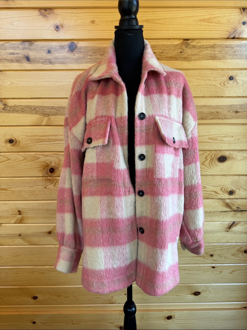 By Together Pink and Cream Plaid Shacket
